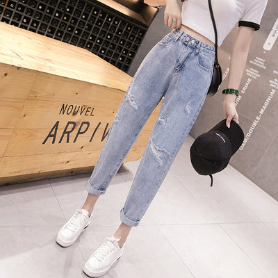 Jeans Rectos de Cintura Alta Holgados con Roturas para Mujer - Image 10