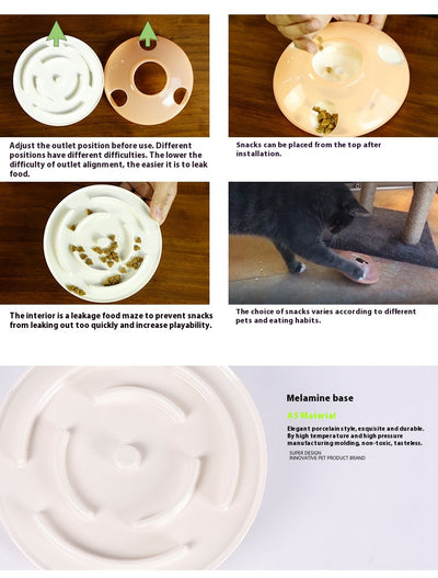 Green and white pet toy, a round food dispenser with multiple openings and a central spinning element for cats. - Image 13