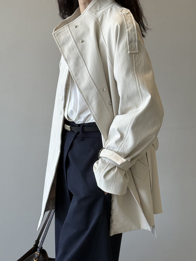 Abrigo Trench Casual Holgado con Cuello de Pie para Mujer - Image 14