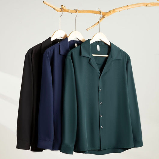 Camisa Manga Larga Cuello Solapa Color Sólido