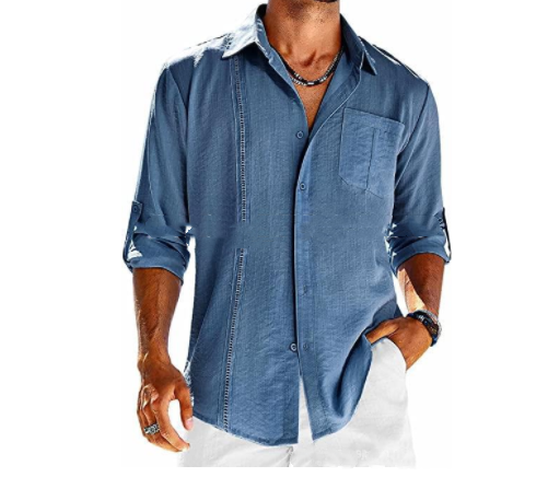 Camisa Polo Casual de Manga Larga con Bolsillo y Cuello Encaje para Hombre - Image 6