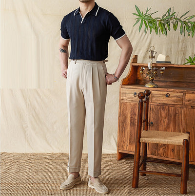 Polo de Punto Tejido con Cuello de Tijeras Manga Corta para Hombre - Image 9