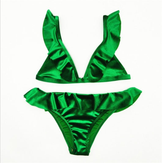 Bikini de Terciopelo Hielo con Volantes y Banda - Image 5