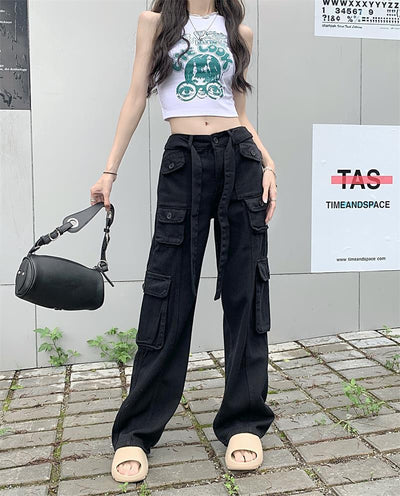 Pantalones Cargo Sueltos Vintage Americano con Múltiples Bolsillos y Detalles Desgastados - Image 18