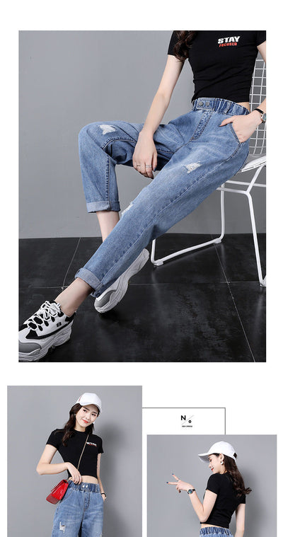 Pantalones Harem Rabanero de Cintura Alta con Rotos y Elástico Fino - Image 12