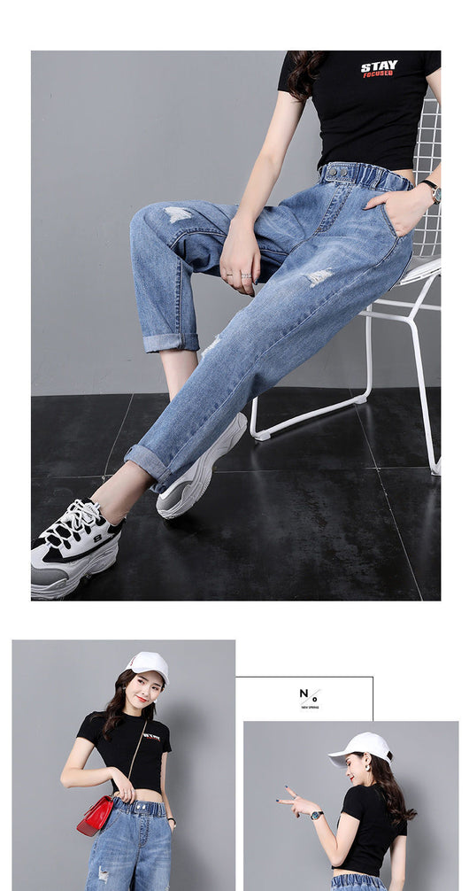 Pantalones Harem Rabanero de Cintura Alta con Rotos y Elástico Fino - Image 12