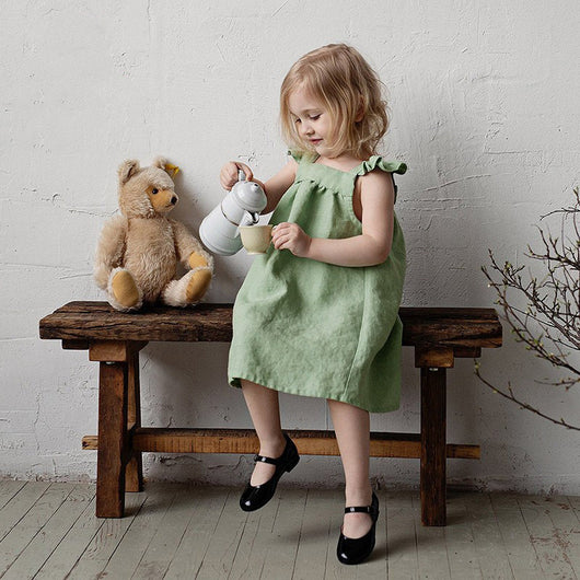 Vestido Lino Niña Verano Suelto con Tirantes