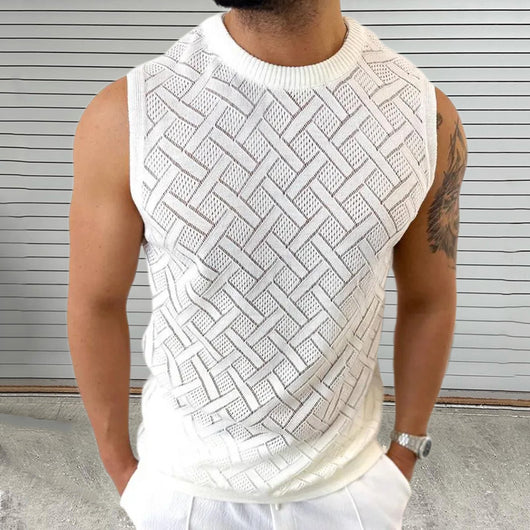 Chaleco Tejido Cuello Redondo para Hombre con Calado Primavera-Verano - Image 3
