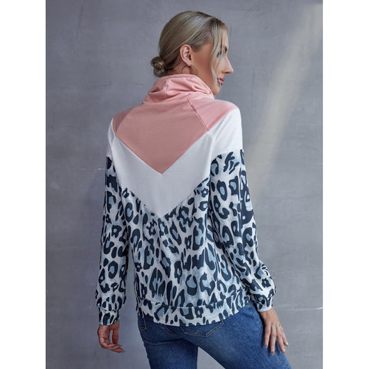 Sudadera con Capucha Patchwork Estampado Leopardo y Contraste de Colores para Mujer - Image 2