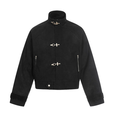 Chaqueta Casual Retro con Cuello Alto y Hebilla Aviador - Image 7