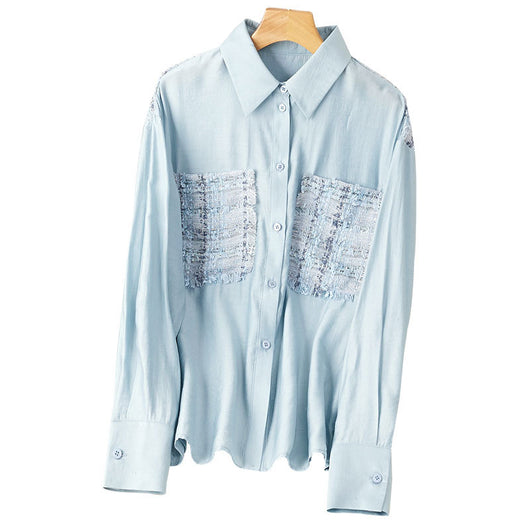 Camisa de Algodón Azul con Solapa para Mujer - Image 6