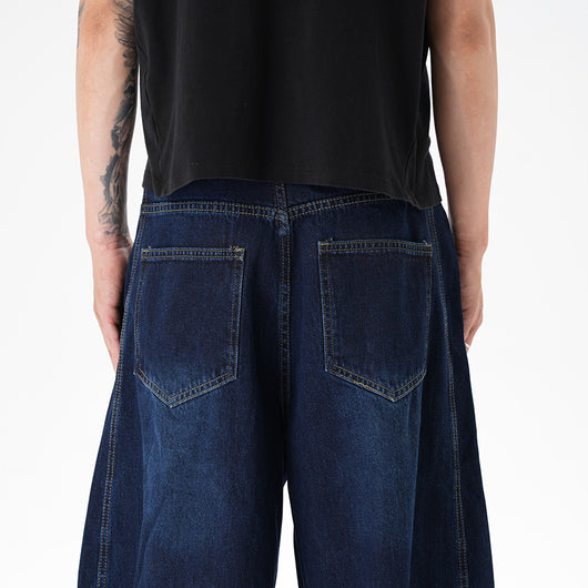 Jeans Pantalón Ancho Azul Oscuro Desgastado Machete - Image 4