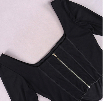 Blusa Crop Top Cuello Cuadrado con Mangas Acampanadas y Malla Efecto Espina de Pescado - Image 9
