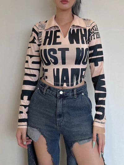 Blusa Manga Larga Combinada con Letras para Mujer - Image 10