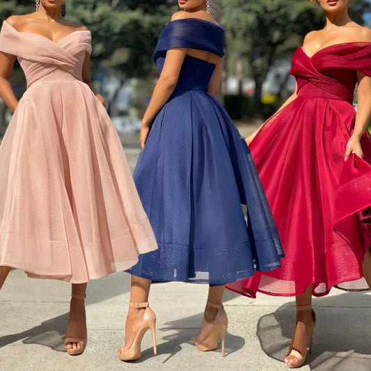 Vestido Elegante Escote Frío Espalda Descubierta para Fiestas y Eventos