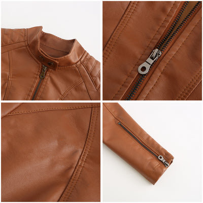 Chaqueta de Cuero para Mujer con Cuello Alzado - Estilo Casual - Image 22
