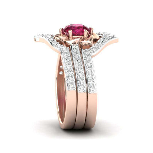 Anillo de Compromiso Oro Rosa Flor - Juego de Alianzas para Boda y Aniversario - Image 4