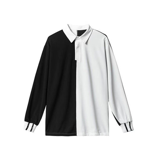 Camisa Manga Larga Colorblock Negro y Blanco para Hombre - Image 3