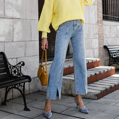 Pantalones Vaqueros Rectos de Tiro Alto en Algodón para Mujer - Image 10