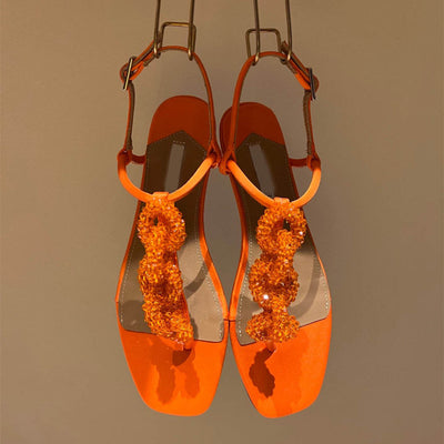 Sandalias Planas con Cristales de Cuentas para Mujer