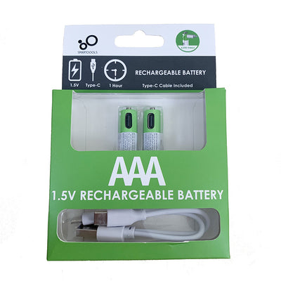 Two green AA 1.5V rechargeable batteries with Type-C ports and a white USB-C charging cable in green retail packaging. - Image 14