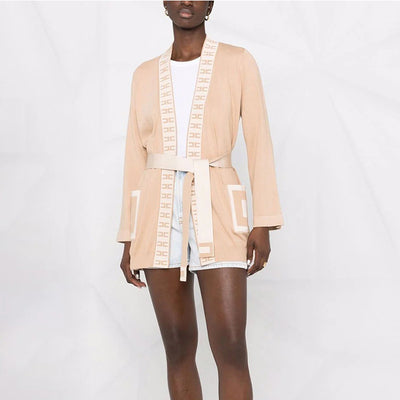 Cardigan Kimono de Punto con Contraste de Letras y Encaje - Abrigo Tipo Bata - Image 8