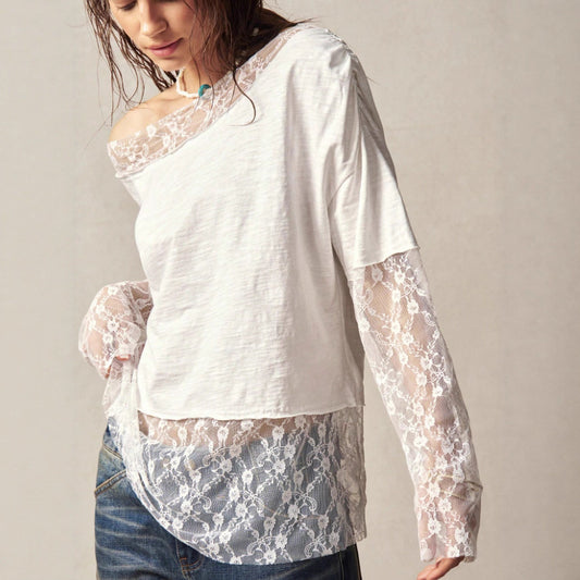 Blusa Elegante de Manga Larga con Escote Diagonal