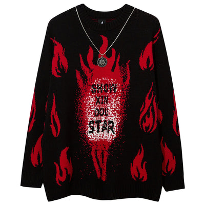 Suéter Suelto Hip Hop Street Flame con Jacquard - Image 17