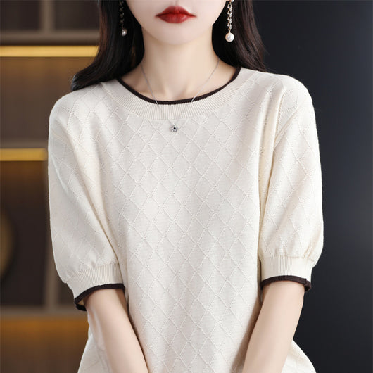 Blusa Tejida de Algodón 100% Manga Corta Suelta Efecto Reductor para Mujer - Image 3