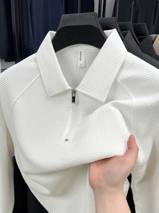 Polo Manga Larga con Textura Waffle y Cierre Medio - Estilo Americano - Image 15