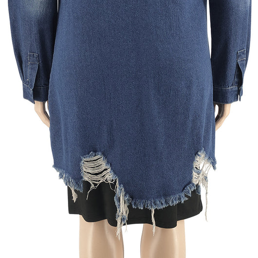Abrigo Cardigan de Mezclilla Desgastada con Efecto Trench - Image 8