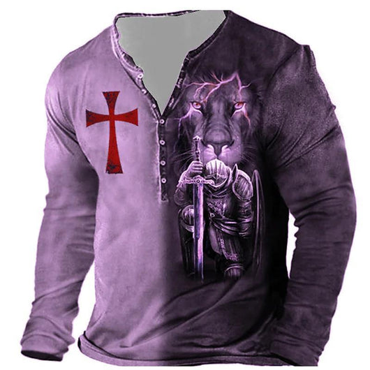 Camiseta Manga Larga para Hombre con Botones de Solapa Abierta e Impresión Digital - Image 11