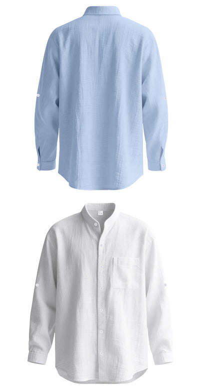 Camisa de Lino Transpirable para Hombre con Cuello Mao y Manga Larga - Image 19