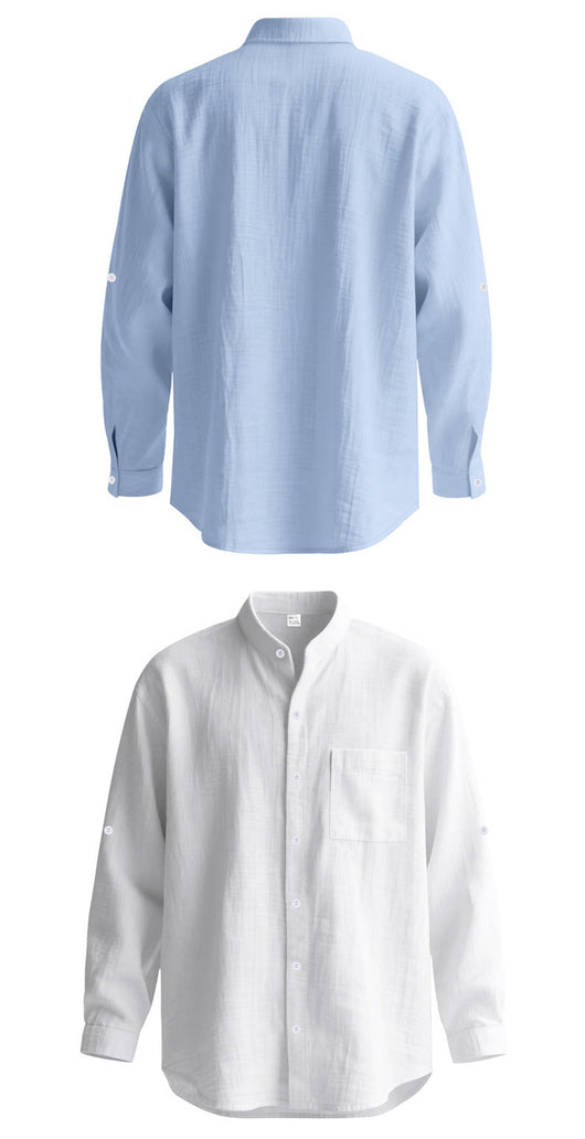 Camisa de Lino Transpirable para Hombre con Cuello Mao y Manga Larga - Image 19