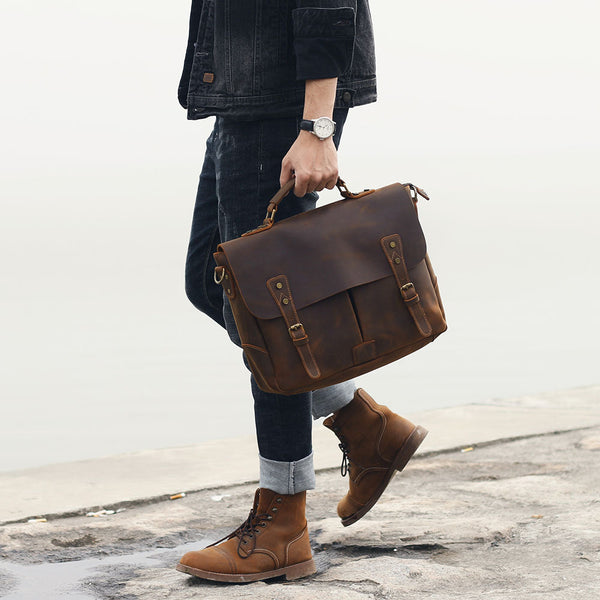 Maletín Portátil de Cuero Genuino Estilo Retro para Hombre