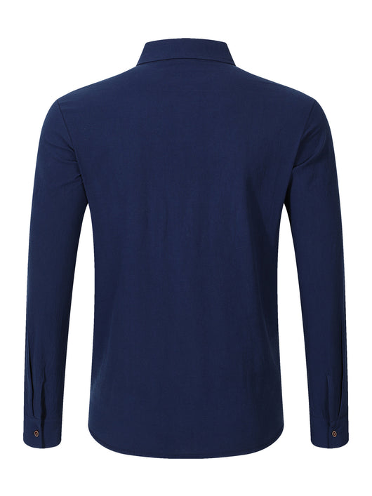Camisa Cardigan Lino Hombre Fit Relajado Color Sólido - Image 33