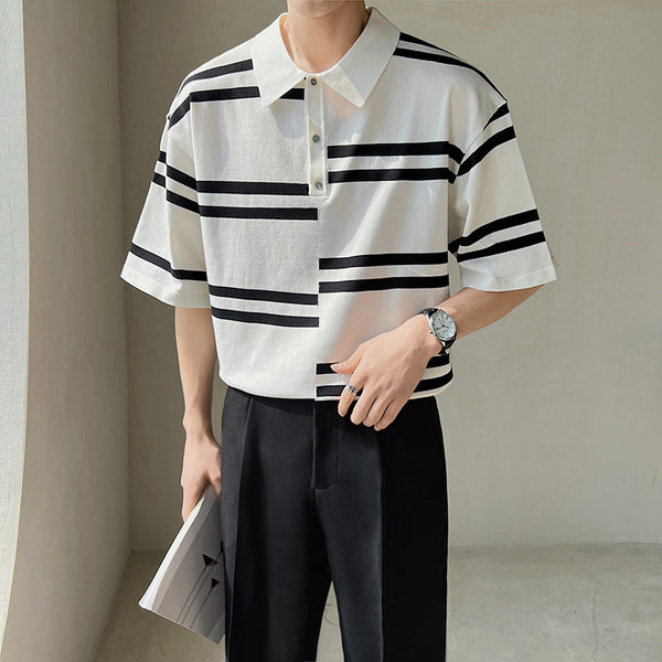 Playera Hombre Rayas Irregulares Diseño Moderno Manga Corta - Image 5