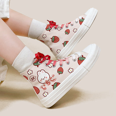 Zapatillas Altas de Lona con Diseño Adorable de Fresa y Conejo para Mujer - Image 2
