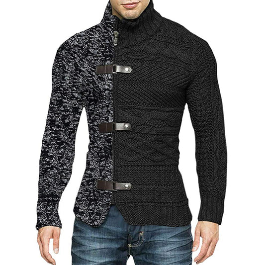 Cardigan de Punto con Bloques de Color y Botones en Cuero - Image 2
