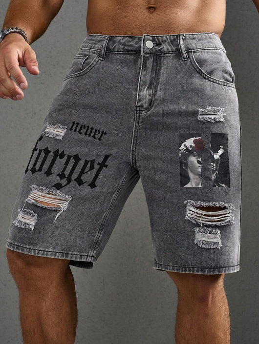 Shorts Estilo Vaquero con Estampado de Letras para Hombre - Image 15