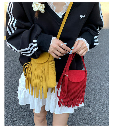 Bolso Bandolera Retro Gamuza Esmerilada con Borlas para Celular - Image 27