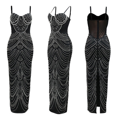 Vestido de Noche con Cuentas de Espuma y Tirantes Brillantes - Image 11