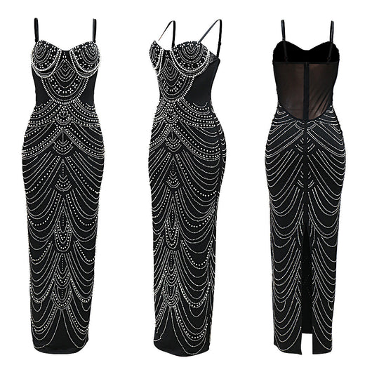 Vestido de Noche con Cuentas de Espuma y Tirantes Brillantes - Image 11