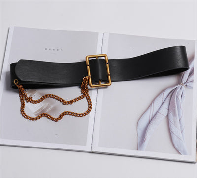 Cinturón Ancho Coreano con Hebilla Cuadrada y Cadenas Decorativas - Image 10