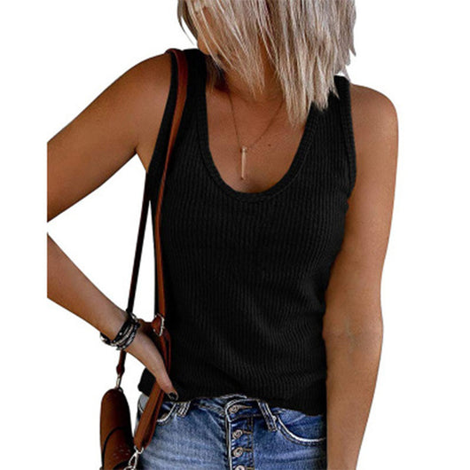 Chaleco Casual de Punto Acanalado Cuello U sin Mangas para Mujer - Image 17