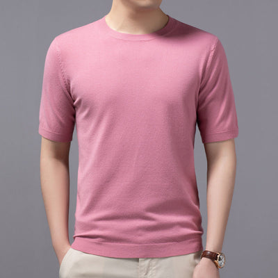 Camiseta Básica de Punto Cuello Redondo Manga Corta para Hombre - Image 4