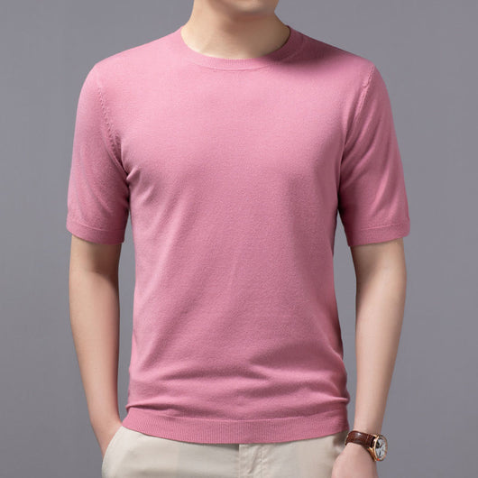 Camiseta Básica de Punto Cuello Redondo Manga Corta para Hombre - Image 4