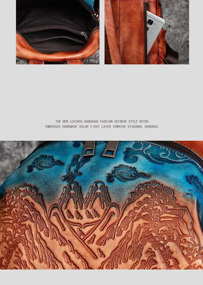 Mochila de Cuero Curtido al Vegetal con Grabado Vintage en Piel de Res - Image 9