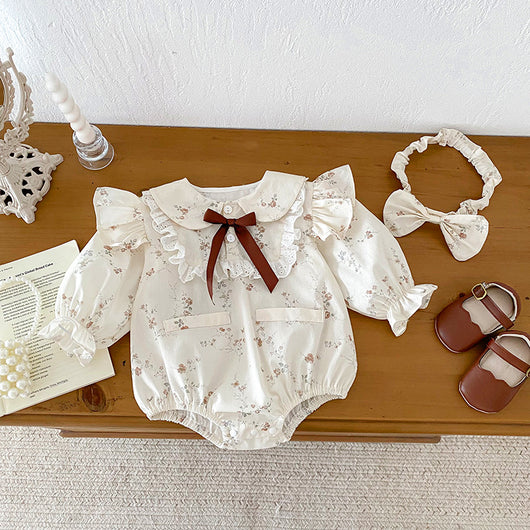 Vestido Romper para Bebé Niña con Mangas Volantes y Encaje - Image 8