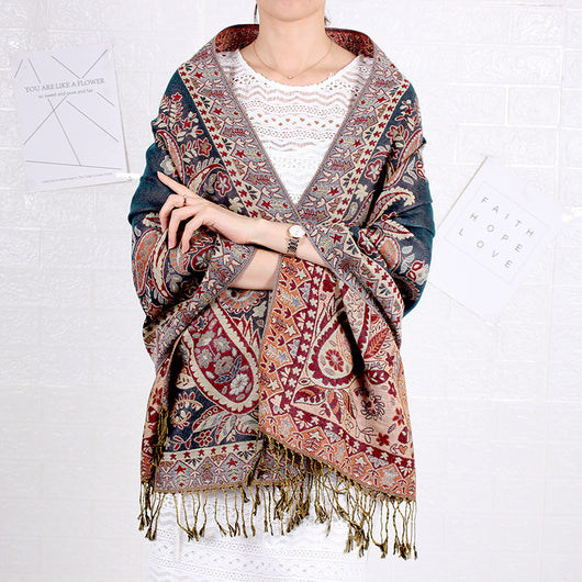 Bufanda Larga Étnica con Patrón de Anacardo - Chal Jacquard para Mujer - Image 23